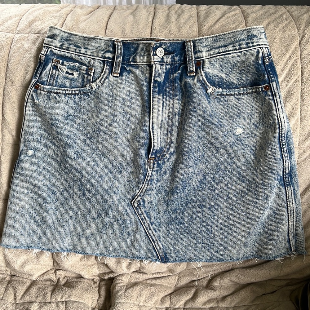 Distressed jean skirt